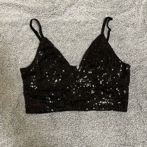 Black Sequin Crop Top